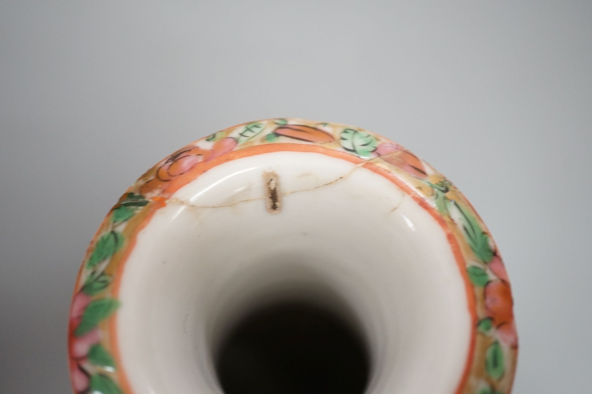 Three 19th century Chinese famille rose vases, Tallest 25 cms high.